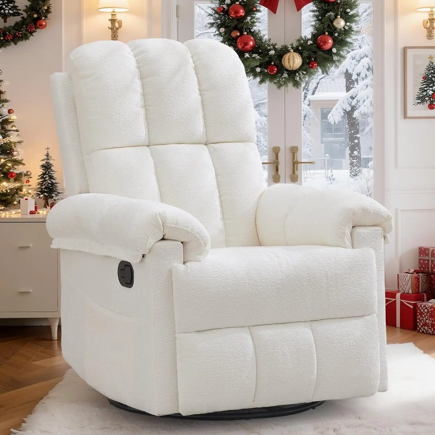 

Recliner Chair, Swivel Rocker Recliner Chair for Adults, Small Recliners for Small Spaces, Upholstered Manual Recliner with Side