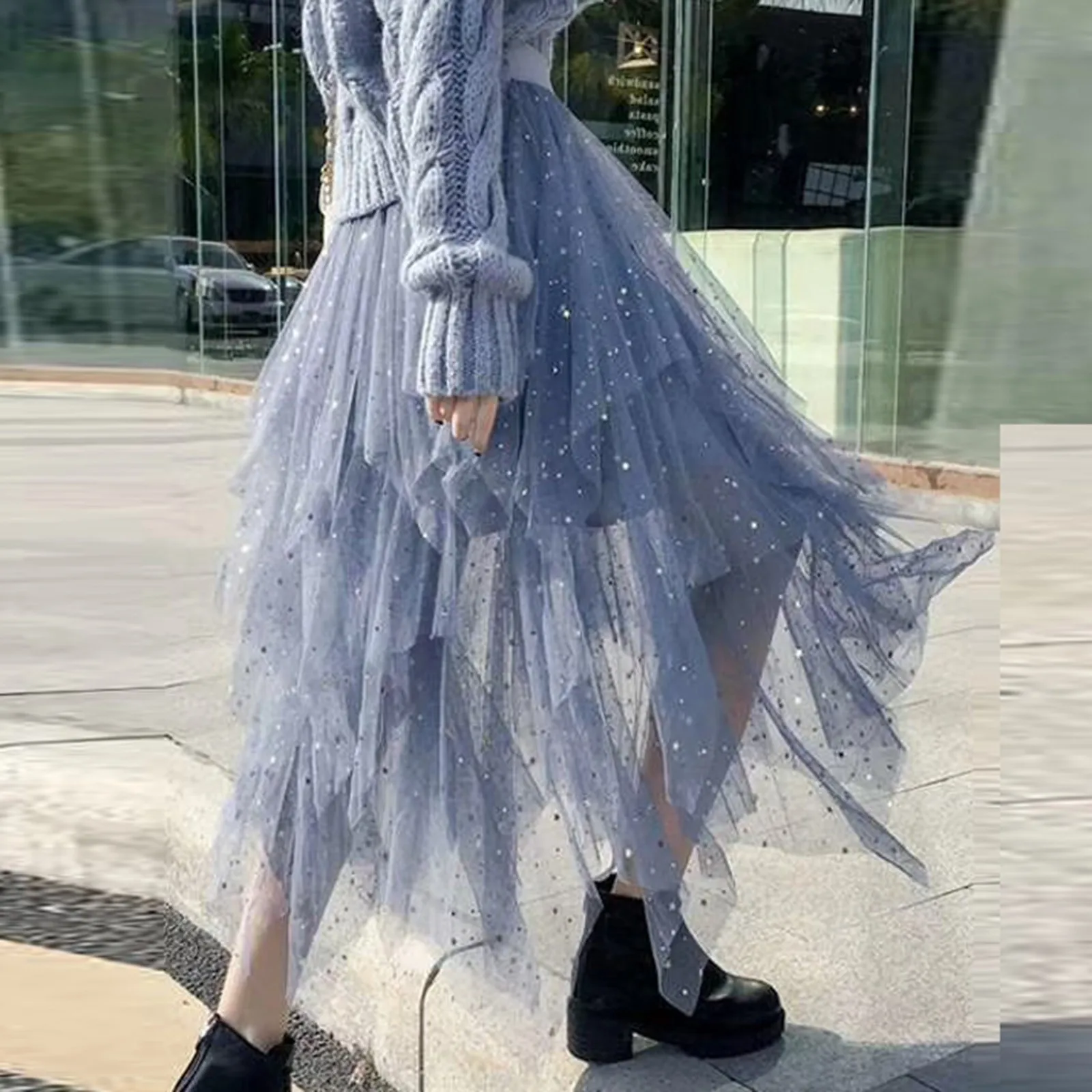 

High Waist A-line Pleated Elastic Belt School Spring Midi Skirt Femme Women's Skirts 2025 New Korean Stars Sequin Elegant