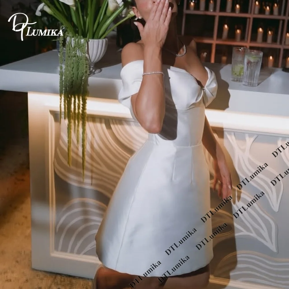 DTLumika Customied Off-Shoulder Twisted Mini Party Dress with Structured Corset Fit Women Reception Simple Bridal Gown Cocktail