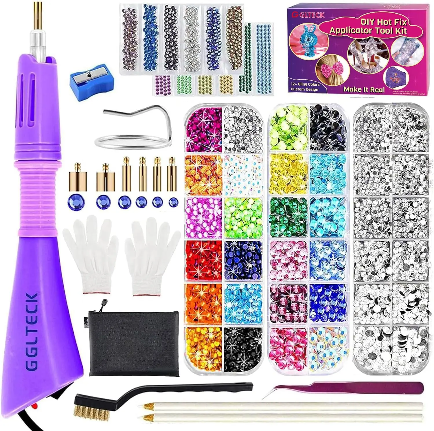 

Hotfix Applicator Kit with 5784 Rhinestones, 7 Tips, Templates for DIY Crafts and Bedazzling