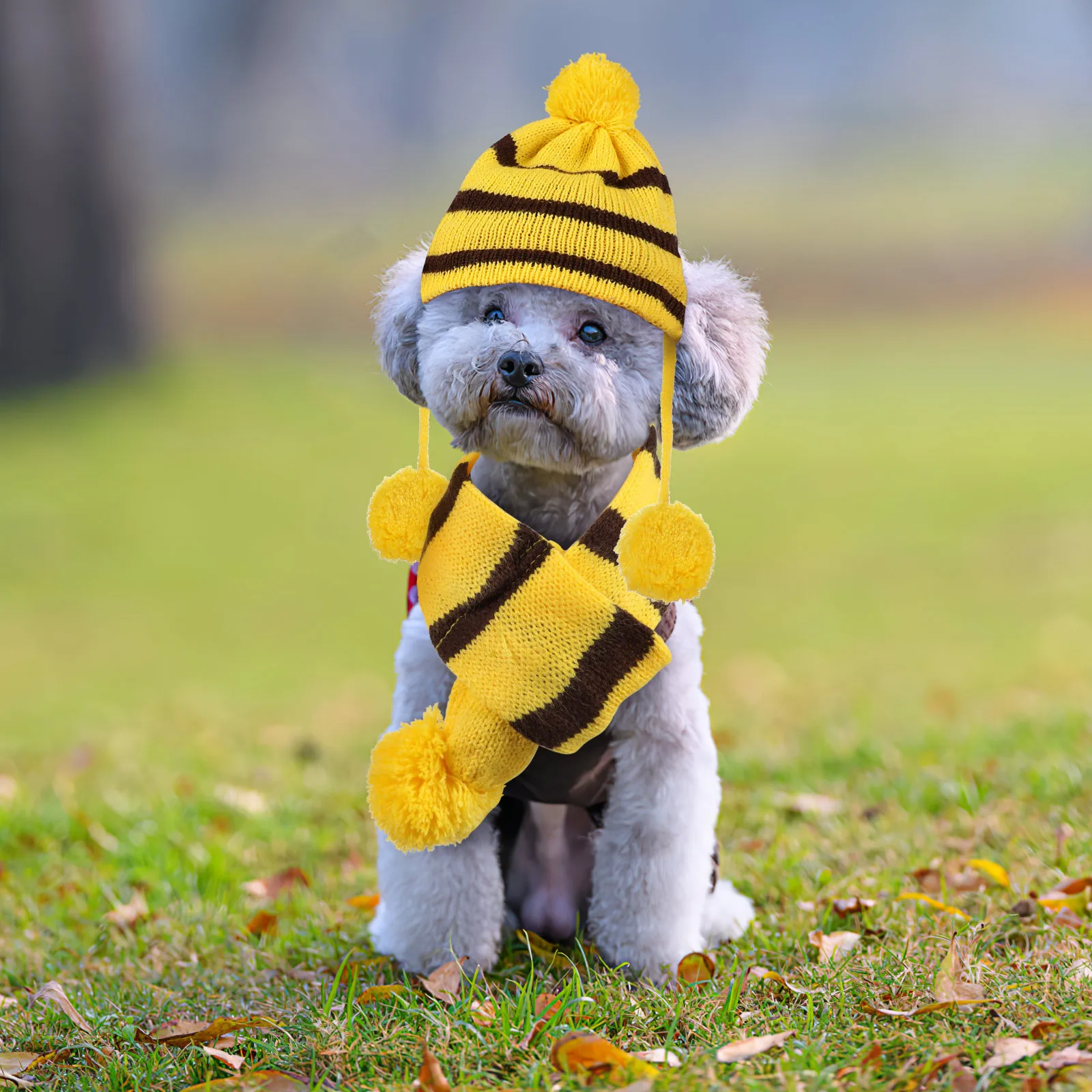 

1Set Dog Warm Costume Set Knitted Scarf and Hat for Christmas Party Winter Festival Outfit Comfortable Fit Size S Yellow Brown