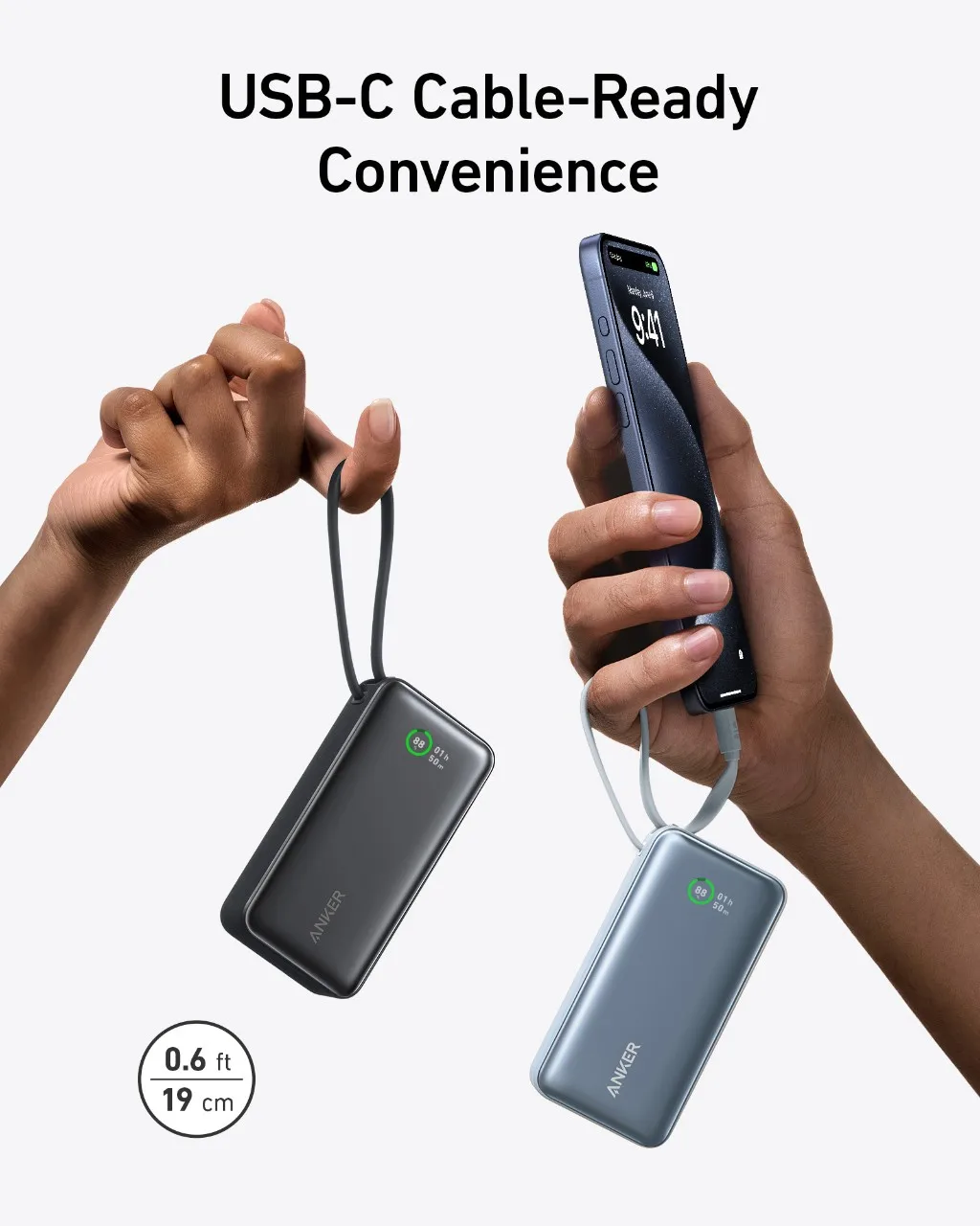 Anker Nano Power Bank 10,000mAh, 30W USB-C Portable Charger with Built-In Cable for iPhone 16/15 | EU Warehouse Delivery