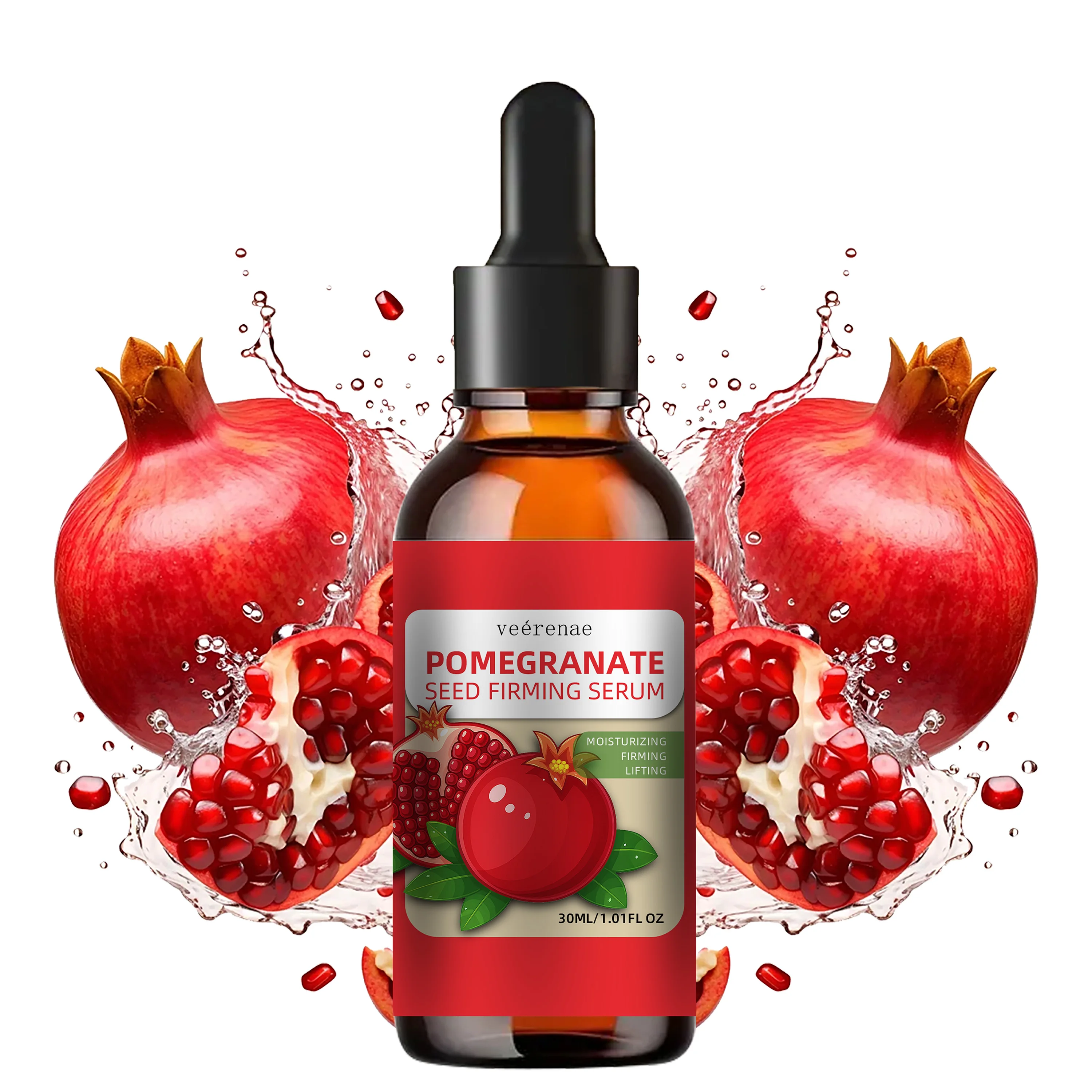 Veérenae POMEGRANATE SEED FIRMING SERUM : All skin types, fast-absorbing, non-greasy. Deep hydration & firming for face & neck.