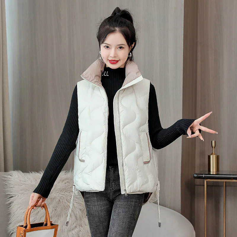 Down Women Cotton Vest Autumn Winter Outcoat Thicken Loose Female Sleeveless Pocket Wild Waistcoat