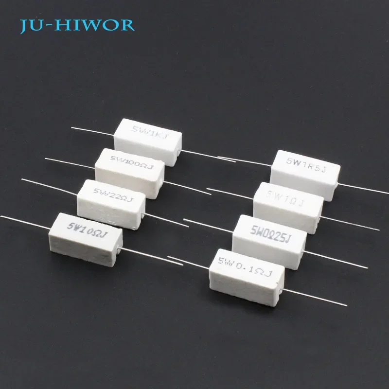 10pcs 5W Ceramic Cement Power Resistor TOL 5% Resistors 0.1 0.25 1 1.5 10 22 100 1K 2K Ohm