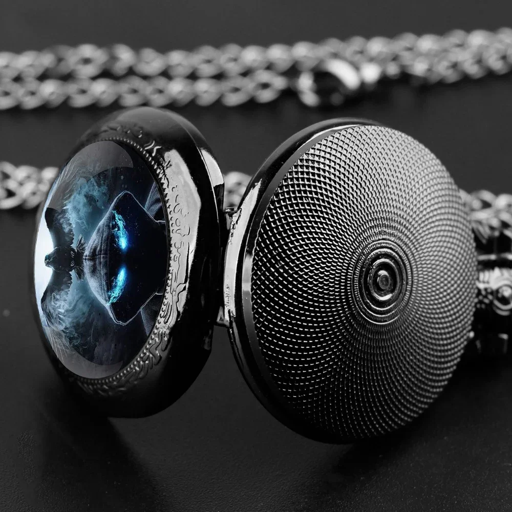 الظلام موضوع قبة ساعة جيب كوارتز الطلب العربي خمر الرجال النساء قلادة قلادة ساعة هدية مارشميلو Relojes دي Bolsillo