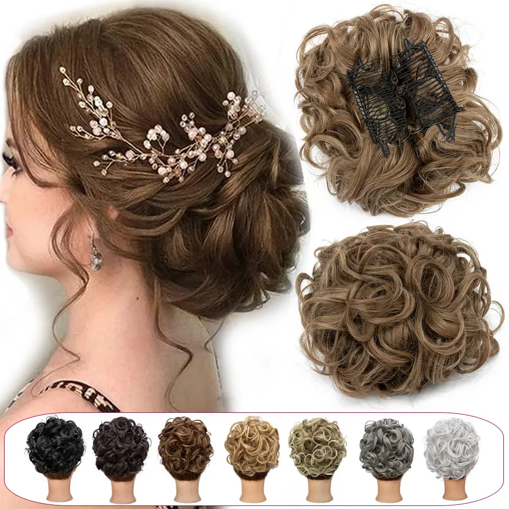 

Snoilite Synthetic Messy Curly Hair Bun Extension with Easy Stretch Combs Updo Scrunchie Chignon Ponytail Hair pieces For Women