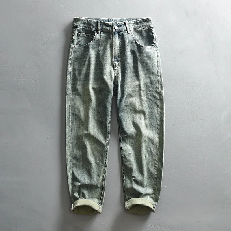 

Весна 2024, мужские прямые джинсы из микроэластичного денима, винтажные хлопковые джинсы большого размера, японские джинсы со средней талией