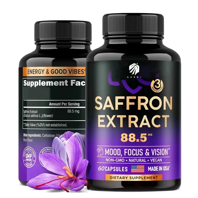 Natural Saffron Supplement Mood | Focus | Vision | Energy Support - Male and Female Eye Health - Non GMO -60 capsules,