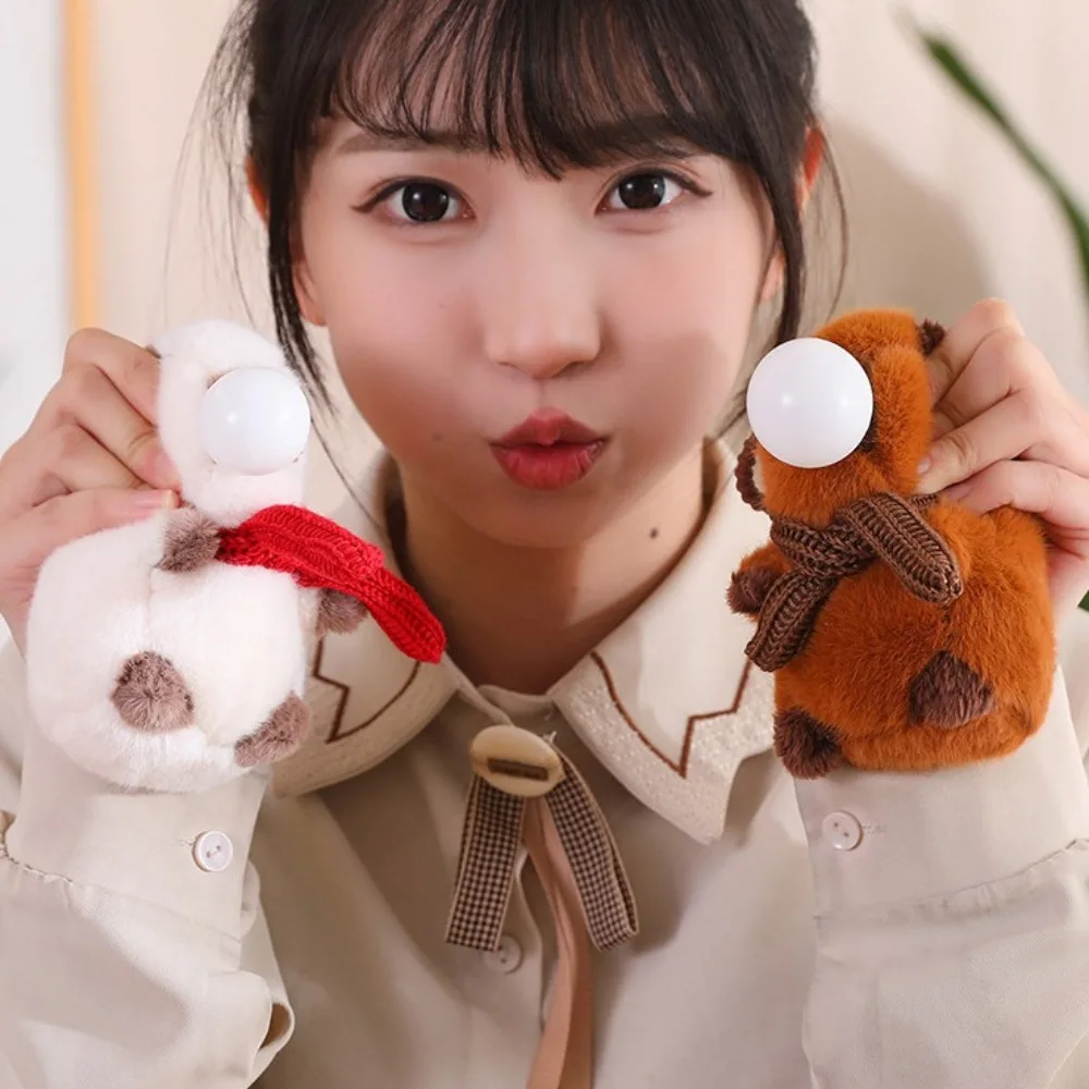 Adorkable Cotton Spit Bubble Capybara Keychain Rubber Relax Squeeze Doll Pendant Scarf Metal Plush Toy Key Ring Bag