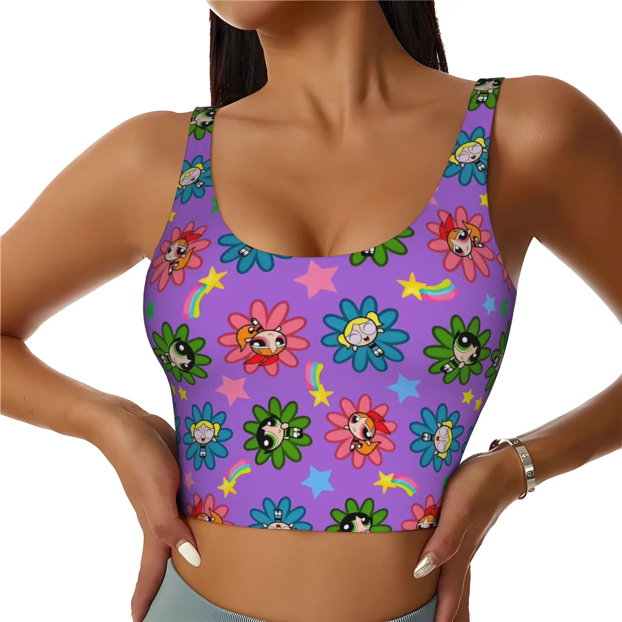 Custom Poweres Anime Puffes Workout Crop Tank Tops Women Seamless Buttercup Blossom Bunny  Yoga Running Sports Bras