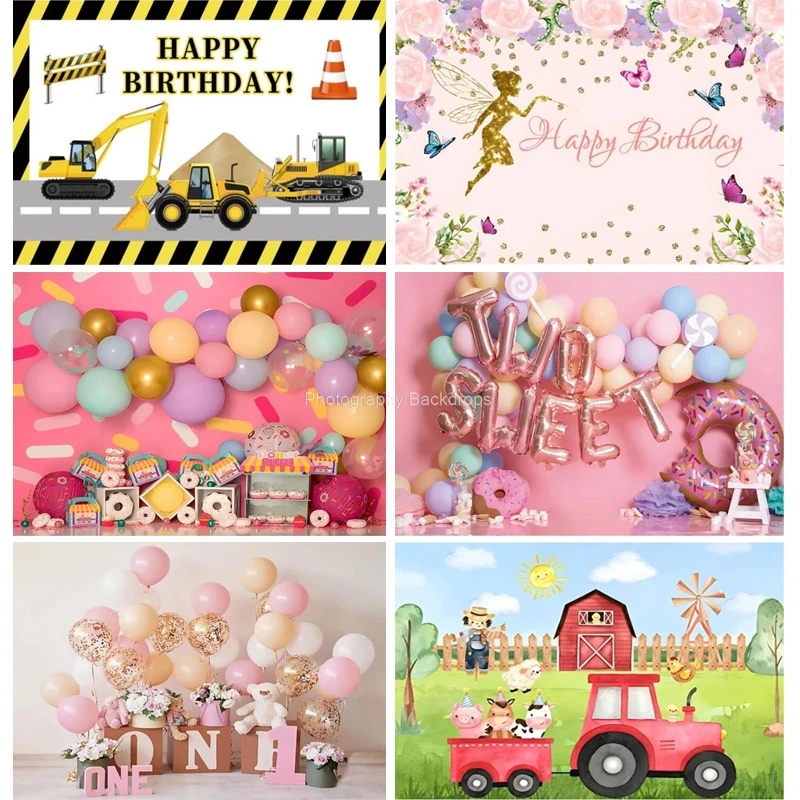 

Happy Birthday Party Decoration Newborn Photography Backdrop Props Photocall Baby Shower Excavator Photo Studio Background PK-16