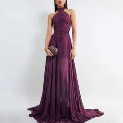 Elegant Simple Prom Dress Halter Backless Purple Evening Gown Formal Occasion A Line Party Dress New Vestidos De Novia