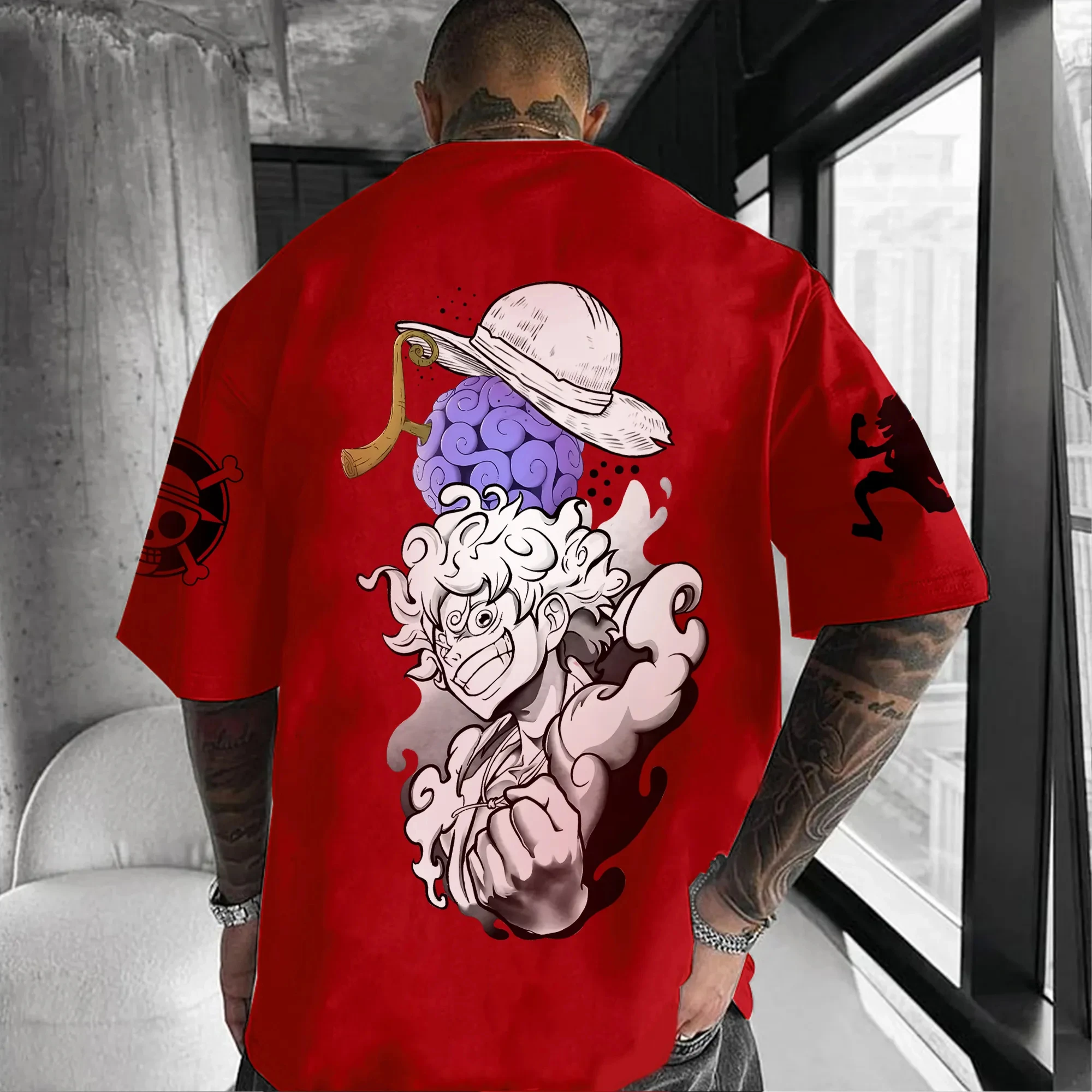 

Nika Luffy Gear 5 ONE PIECE Аниме Летняя футболка Harajuku Мужчины Женщины Негабаритная уличная одежда в стиле ретро с короткими рукавами Свободный топ Y2k