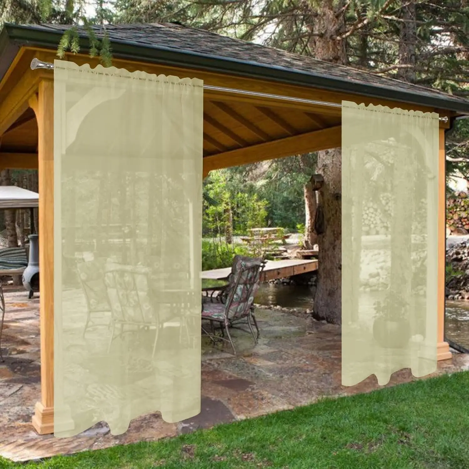 

Waterproof Outdoor Sheer Curtains for Patio - 4 Panels Rod Pocket Voile Curtain for Living Room, 52W x 108L, Sage Green