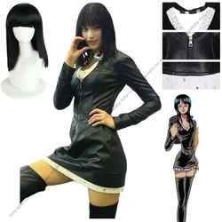 Anime Nico Robin Cosplay Costume Miss Allsunday Black PU Uniform Long Sleeves Dress Woman Sexy Carnival Birthday Party Suit