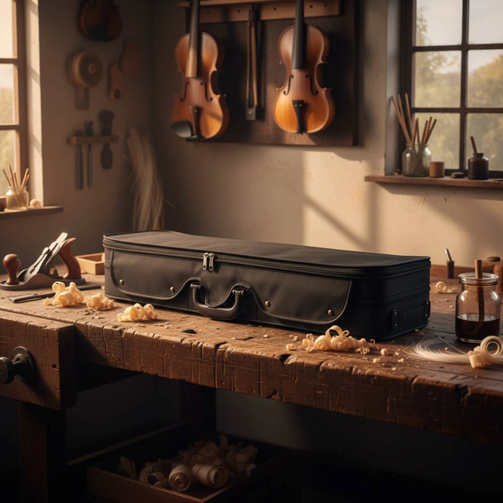 Double Violin Case Safeguarding Double Violin Case Sturdy Portable for Violinists, Travel, Rehearsals