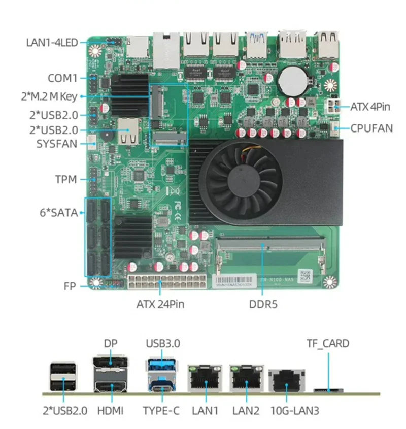 Imagem -02 - Motherboard com Soft Router para Firewall Itx Motherboard Intel N100 N305 6-bay Nas Mainboard 1*10g I226-v Sata3.0 M.2 Nvme Ddr5 4800mhz