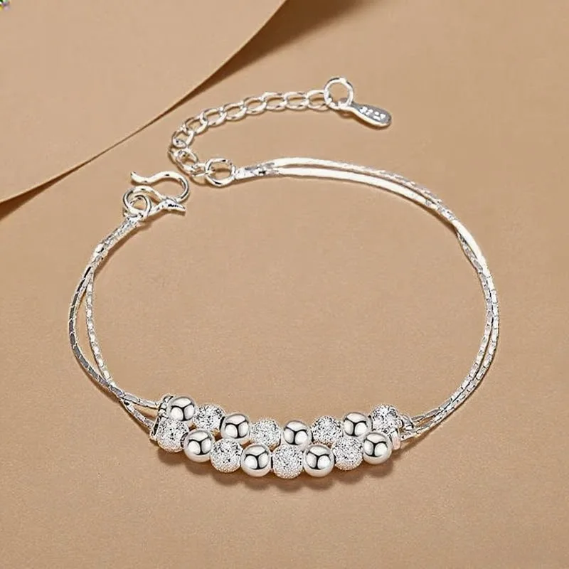

Браслеты с шариками из стерлингового серебра 925 пробы для женщин, модные корейские регулируемые двухслойные браслеты из бисера, вечерние подвески, ювелирные изделия, подарки