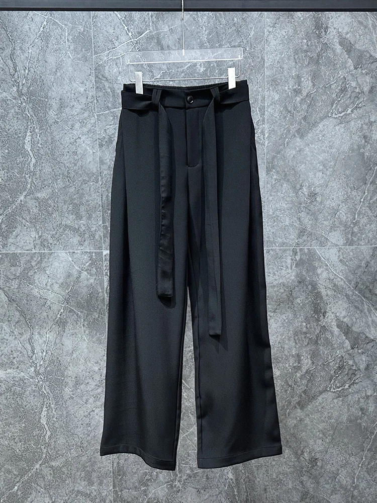 2025 Spring New Design Sense Belt Straight-Leg Suit Pants Loose Casual Long Pants Men's Ins Korean Version