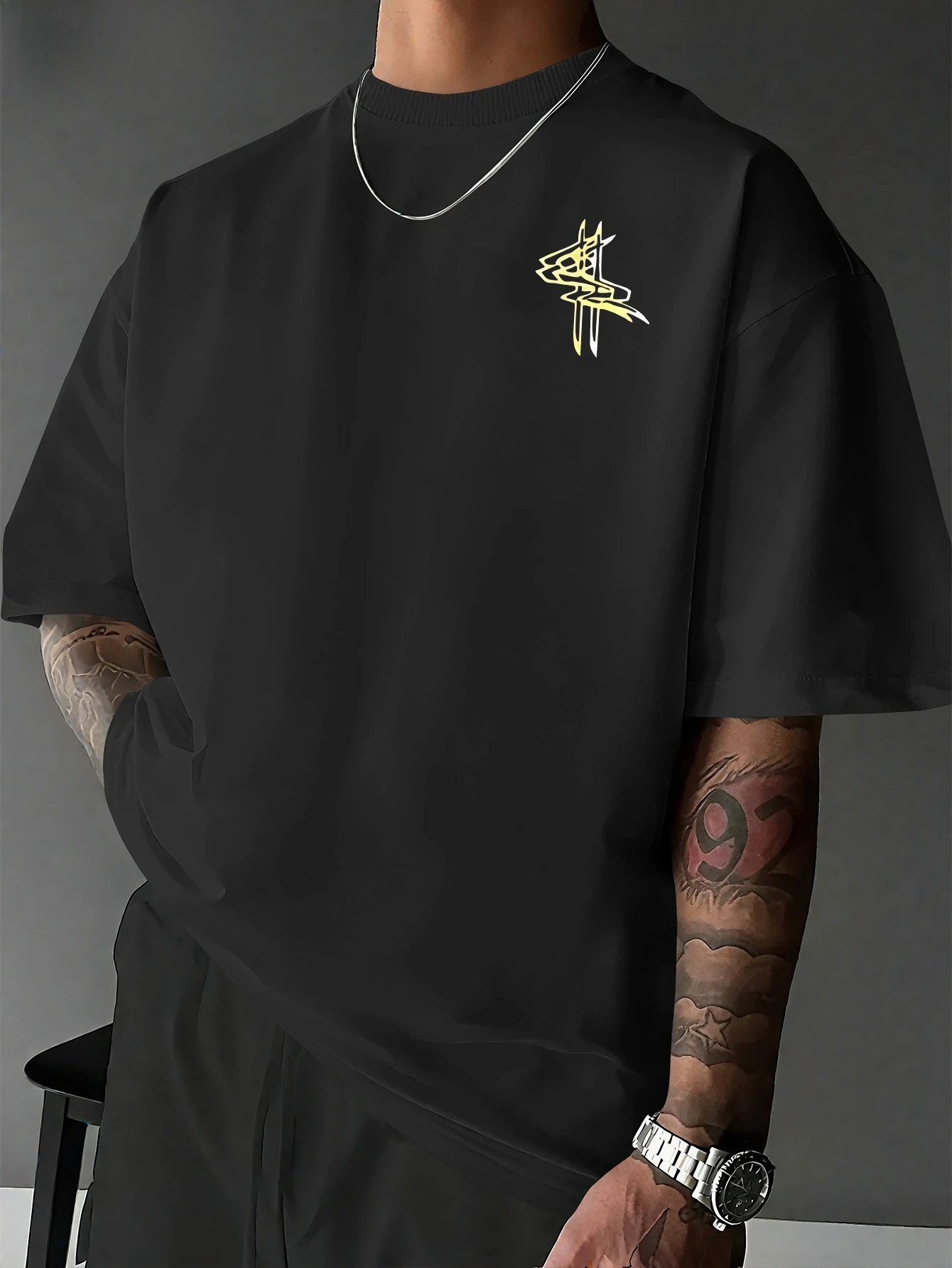 Herren All-Season Casual T-Shirt mit Cyberpunk-Motiv, Mechanischer Knochen-Print, Kurzarm-Sportbekleidung, Grafik-T-Shirts – Detail 6
