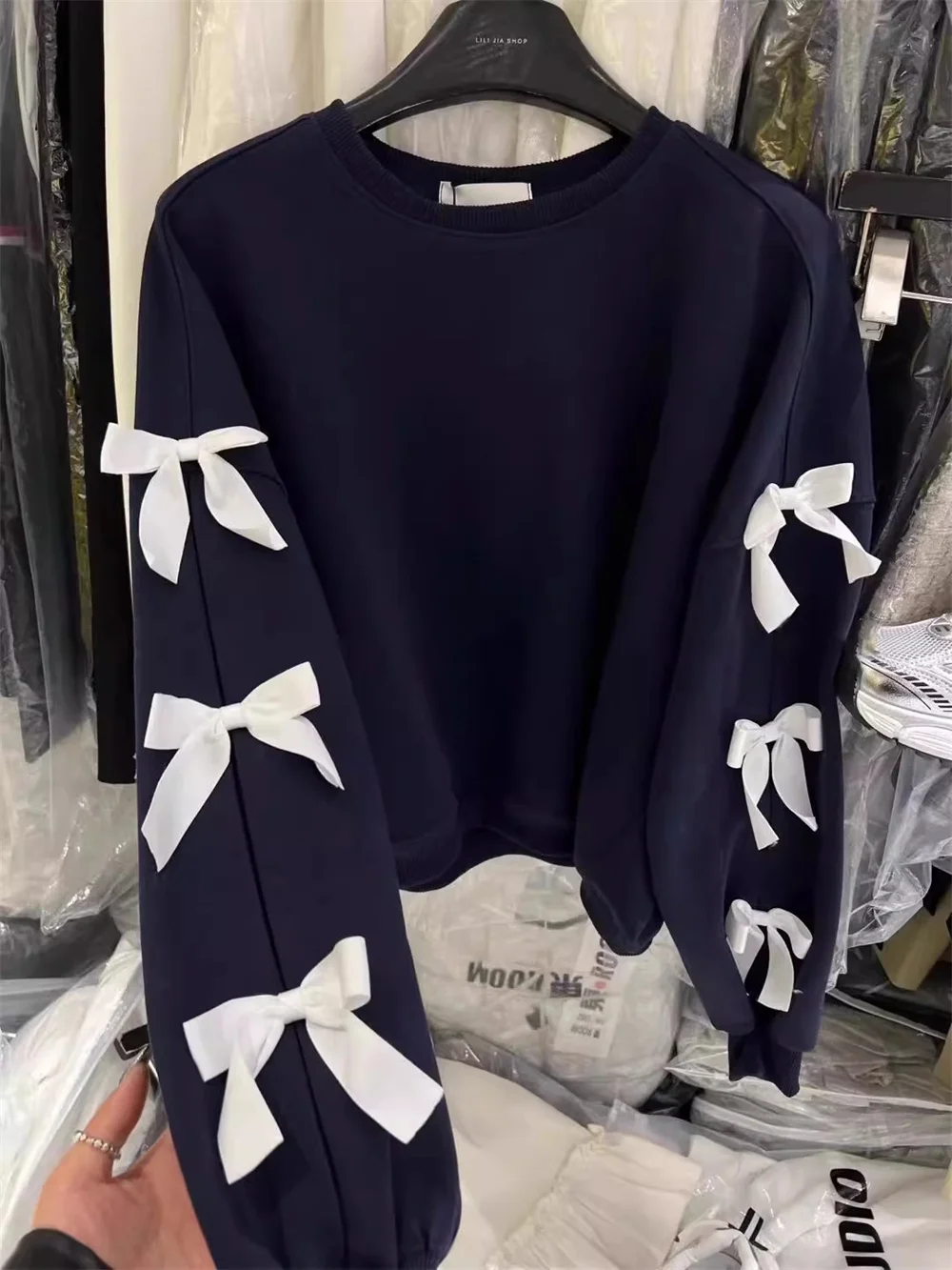 2025 Autumn New Design Style Western Style Loose and Versatile Bow Round Neck Long Sleeve Hoodie for Women