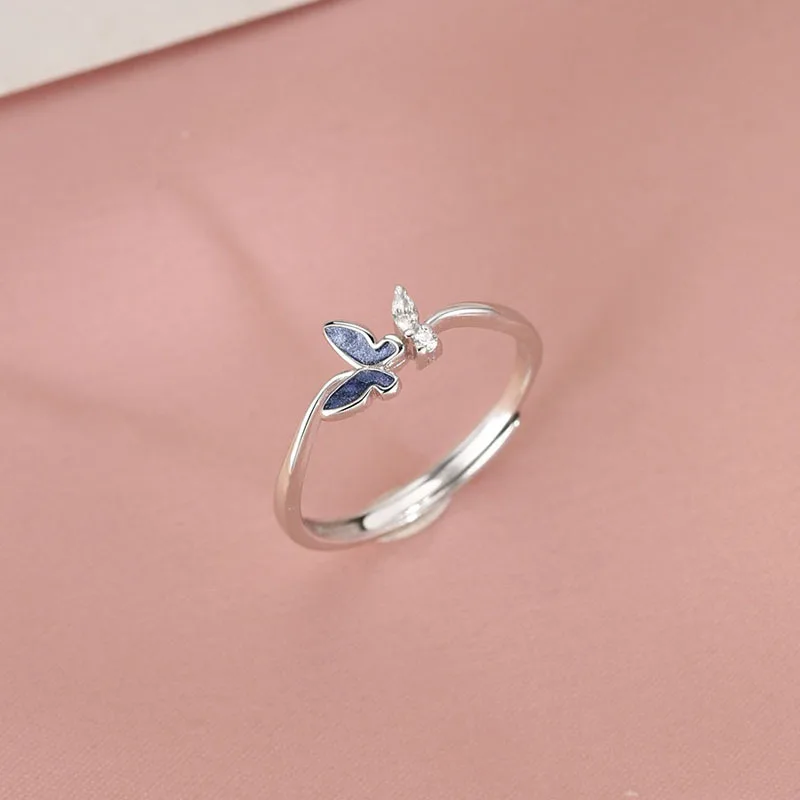 Anelli a farfalla blu argento per le donne gioielli di moda romantici bellissimi anelli aperti con dito in zircone lucido per il regalo di compleanno della festa