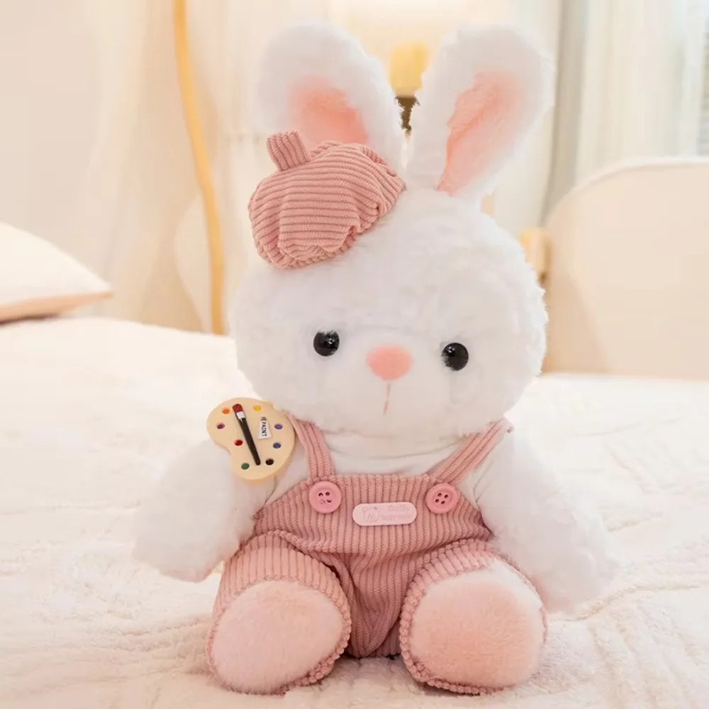 

With Hats Bear Wear Clothes Plush Toys Fluffy Overall Bunny Soft Stuffed Toys Cartoon Comfortable Rabbit Stuffed Animal