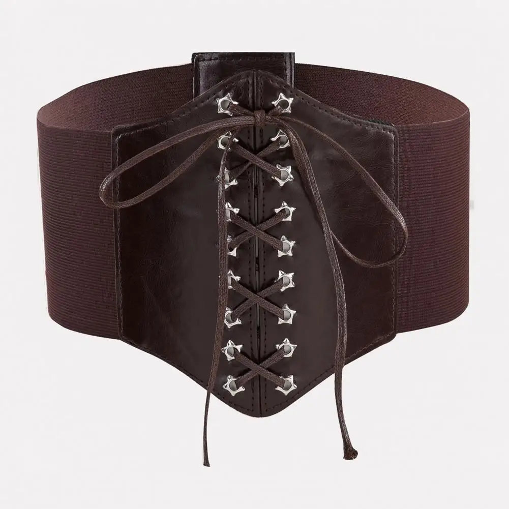 Adjustable Waist Belt Stylish Women\'s Elastic Corset with Lace-up Detail Adjustable Wide Belt in Faux Leather for Slimming Body