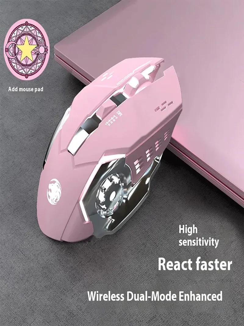 

Forerunner Wireless Bluetooth Mouse Rechargeable Silent Female Pink Laptop Game Esports Office High Beauty Mouse