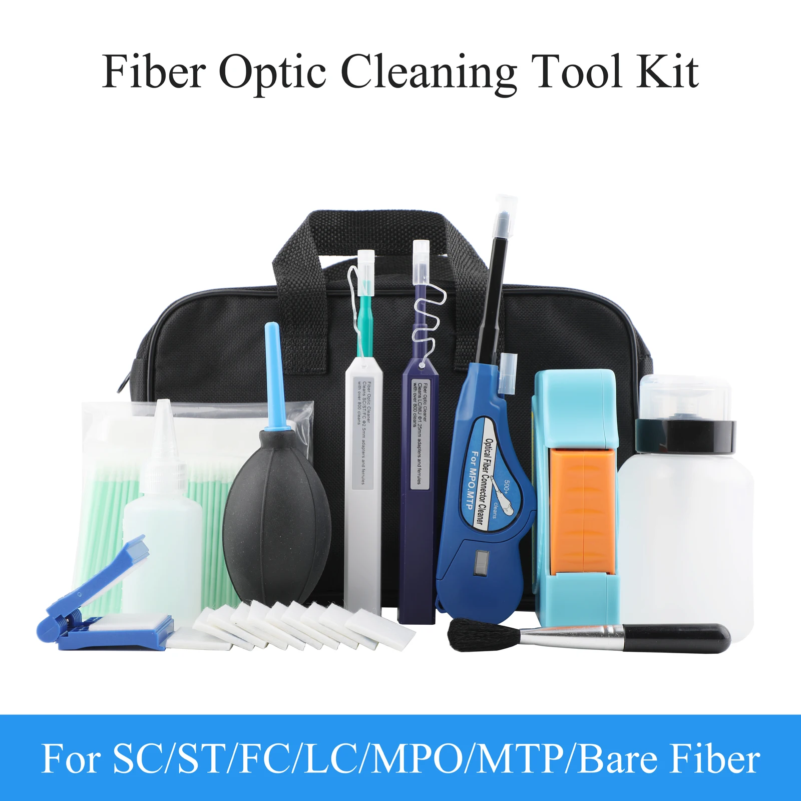 Kit di strumenti per la pulizia della fibra ottica da 11 pezzi, penna per la pulizia della fibra ottica adatta per la scatola di pulizia della fibra del connettore SC FC ST LC MPO/MTP