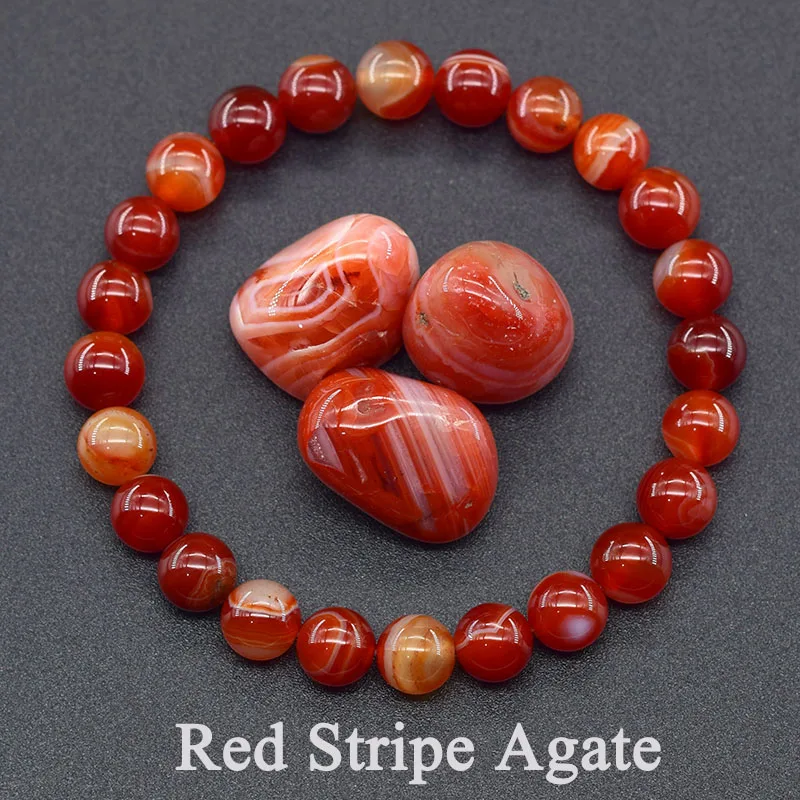 Natural Stone Red Stripes Agate Bead Bracelet Women Men Genuine Red Carnelian Round Agate Healing Jewelry Yoga Meditation Bangle