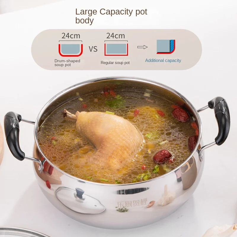 Non Magnetic Stainless Steel Pot, Double Ear Soup Pot, 24CM Thickened Induction Cooker, Pearl Soup Pot Pots for Cooking