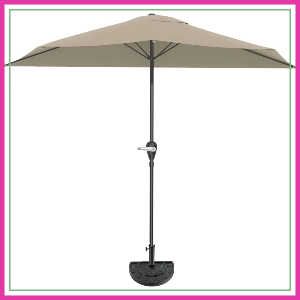 

9ft Half Patio Umbrella with Crank and 20lb Base for Balcony Deck Table Sand