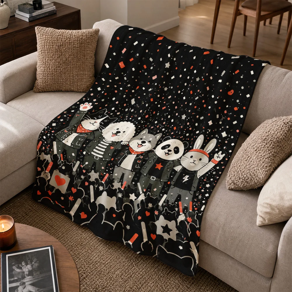 Ultra Soft Plush Throw Blanket for Sofa Couch Decor Cute Animal Friends Pattern Throw Cozy Winter Gift for Bedroom Living Room H