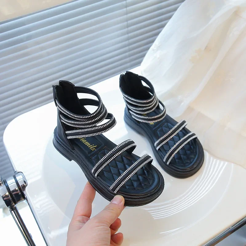 

Kids Roman Sandals Open Toes Comfortable Girls Beach Shoes Back Zipper 2025 Children Fashion Shoes for Summer Soft Sole Sweet
