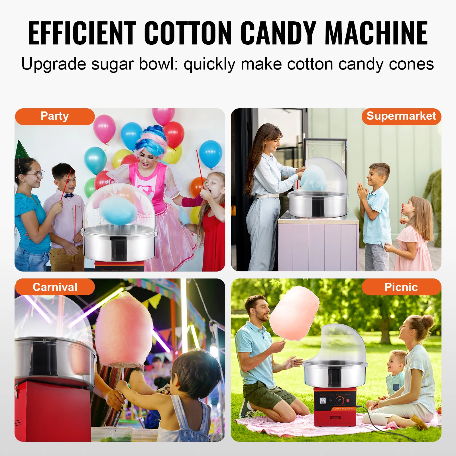 SucceBuy Electric Cotton Candy Machine 1000W Candy Floss Maker Commercial Cotton Candy Machine with Cover  for Kids Birthday