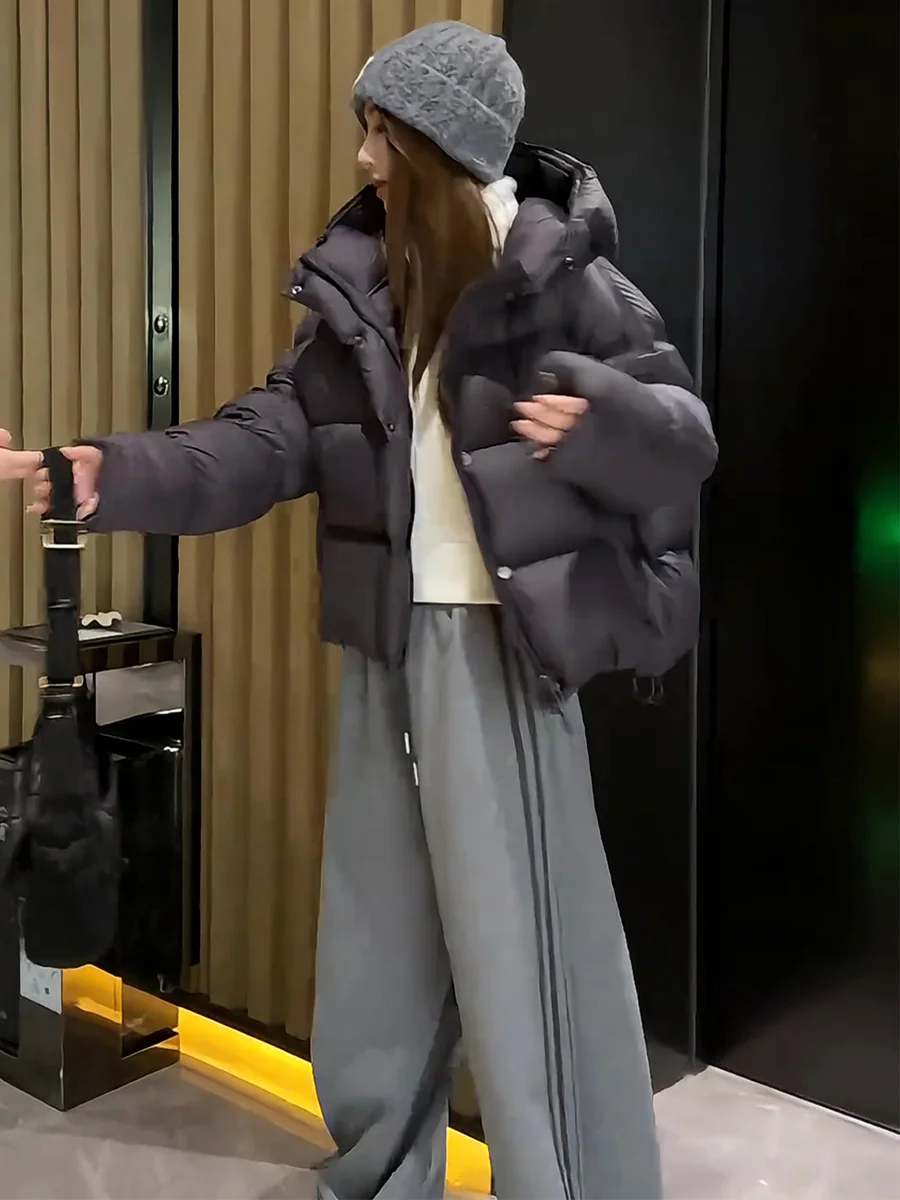 Mujer ey ort Puffer Jaet con capucha 90 blanco Du down Thi Warm Bread Sle Casual suelta ajuste cremallera ket diseño