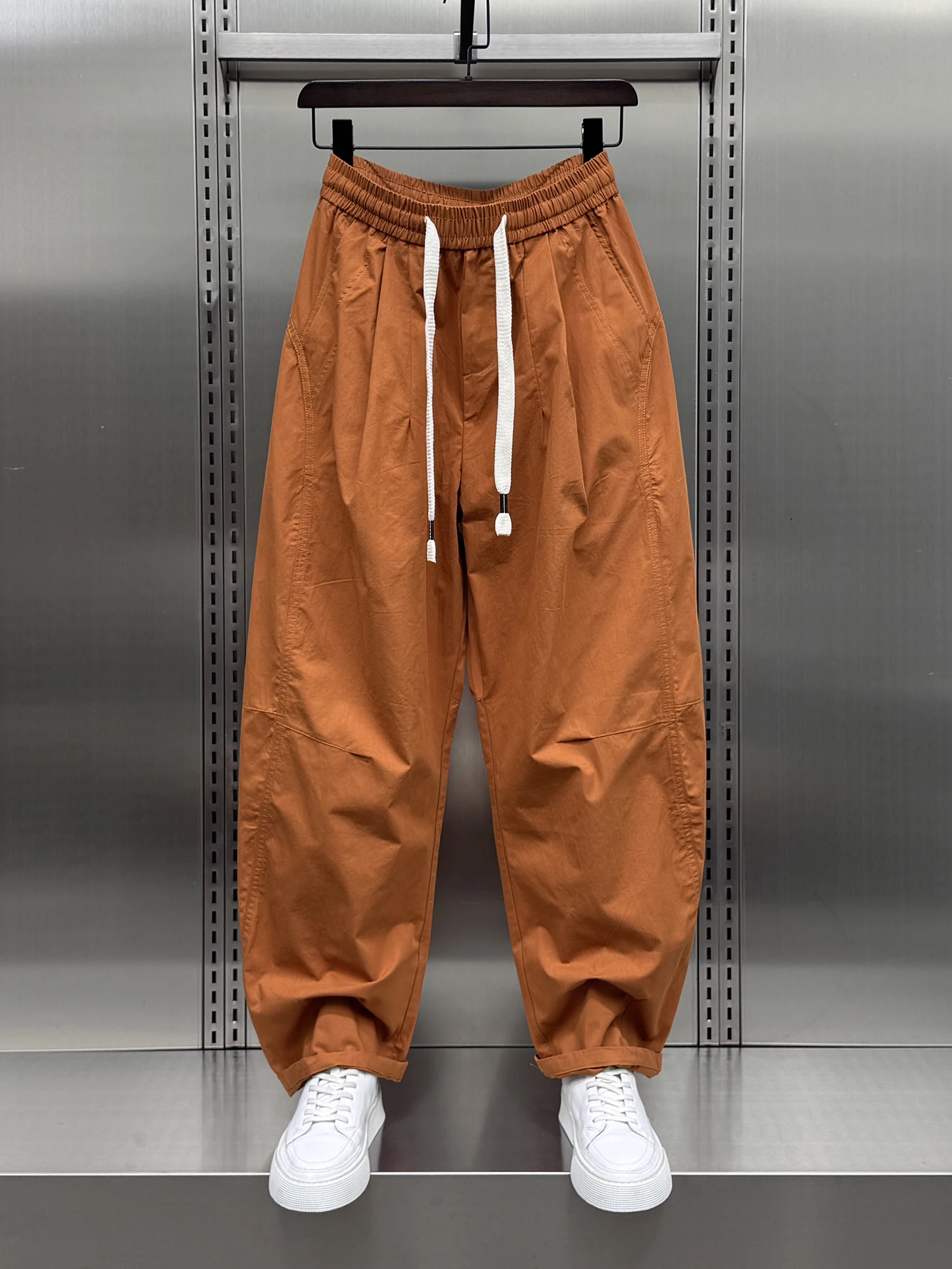 

Casual Loose Men's Knife Pleat Design Summer New Faion Wide Leg Pants Trousers Straight Cut Elastic Waist Breathable Thin