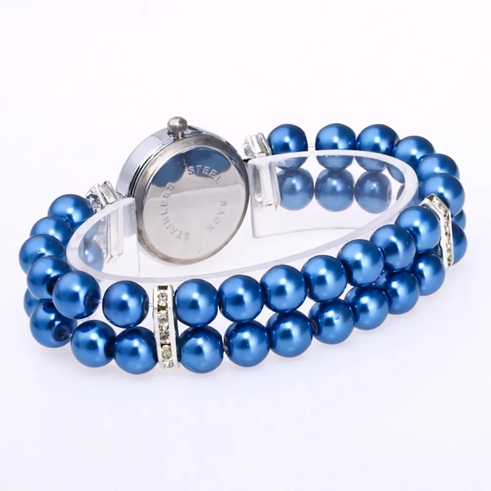 Ladies Watch Blue Fashion Women Casual Pearl String Watch Mini Round Digital Dial Female Watches Design Style Quartz Watch