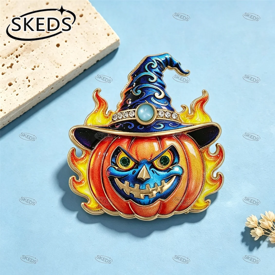 SKEDS Halloween-Broschen Totenkopf Geist Hexe Kürbis Anstecknadel Kristall-Strass Damen Anzug Kleidung Deko Feiertagsschmuck Geschenk – Detail 5