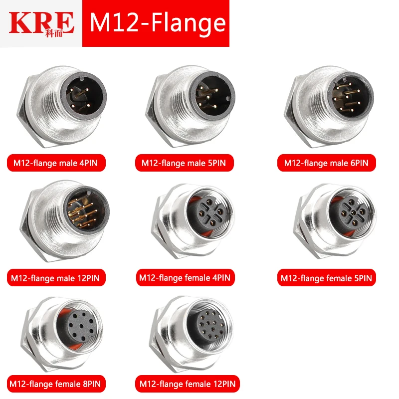 

KRE 5/10/20Pcs M12 3 4 5 8 12 Pin Flange Mounting Waterproof Male&Female Plug Screw Threaded Coupling A Type Sensor Connectors