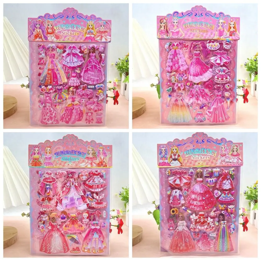 2 lembar/tas Kawaii Princess Dress Up stiker dekorasi kartun busa stiker gelembung DIY lucu 3D Puffy stiker anak-anak