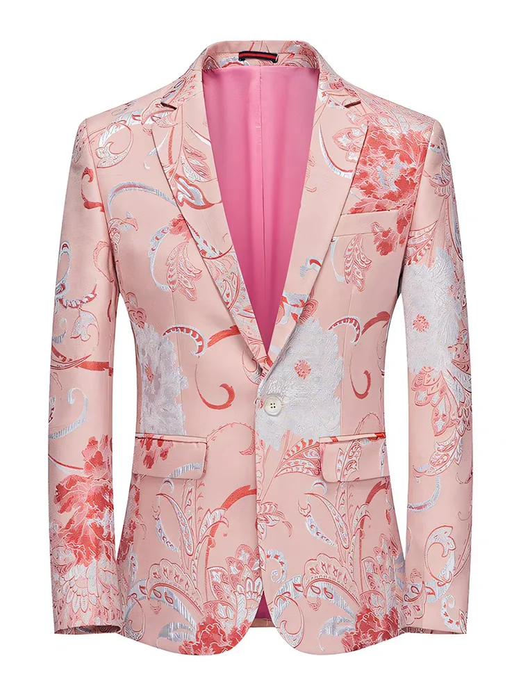 Multi Colored Suit Jacket Men's Fancy Embroidery Plus Size Night Party Guest Dress Stage Model Runway Performance Flower Suit
