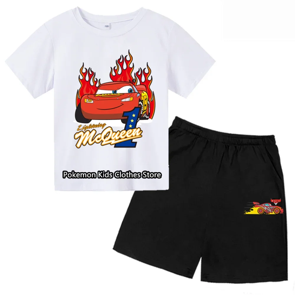 Cartoon Kids T-shirt Set Lightning McQueen Trend Shirt Summer Boys Girls Clothes Short Sleeve Casual Children Casual