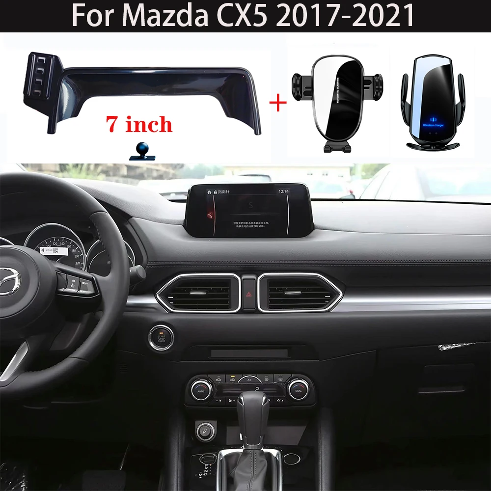 

Car Phone Holder For Mazda CX5 CX-5 2017-2021 7-inch Screen Fixed Navigation Bracket Wireless Charger Mount Car Mobile Stand