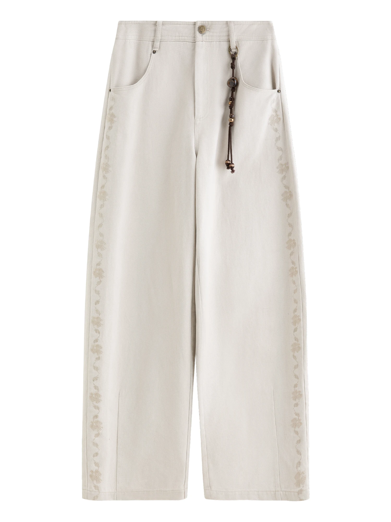 FSLE 2025 الشتاء المرأة خمر غسلها المطرزة الموز الجينز منحني عالية الخصر واسعة الساق السراويل سليم صالح الرجعية السراويل