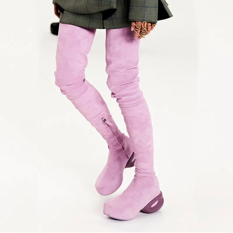 

Shoes Autumn Winter Walk Show Slope Heel Over Knee Elastic Boots Sweet Candy Color European American Fashion Sexy Women Shoes