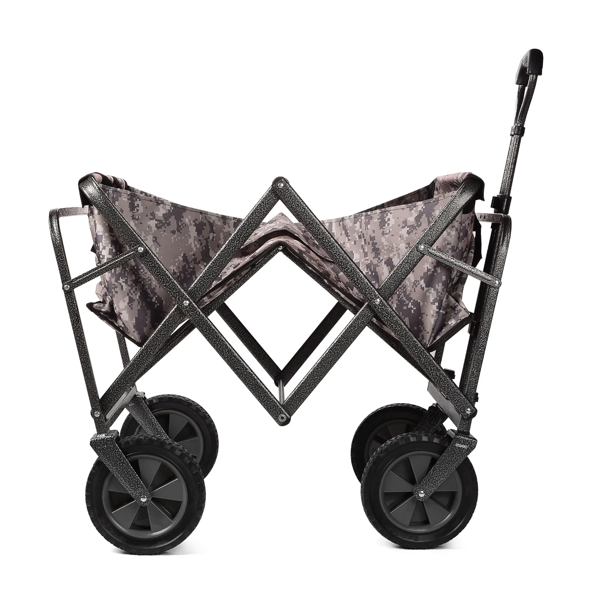 Collapsible Folding Wagon With 8 Inches Wheels Telescoping Handle For Outdoor Garden And Beach Use
