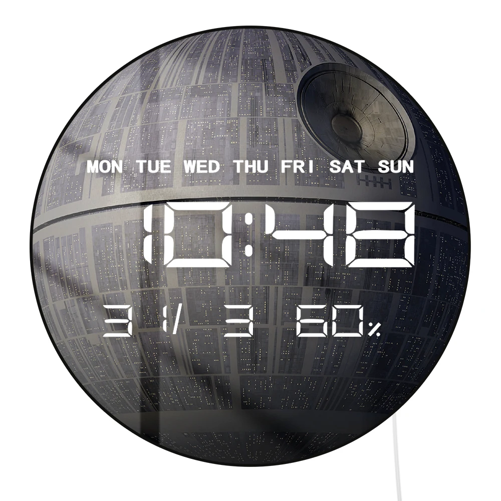 Death Star LED Digital Wall Clock Large Display for Living Room Sci-Fi Landscape Art Home Decor Timepieces Electronic Wall Clock